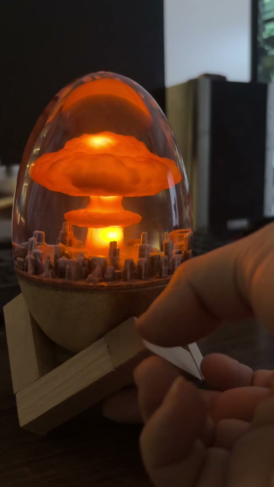 Egg Resin Mushroom Cloud Sculpture Wood Base