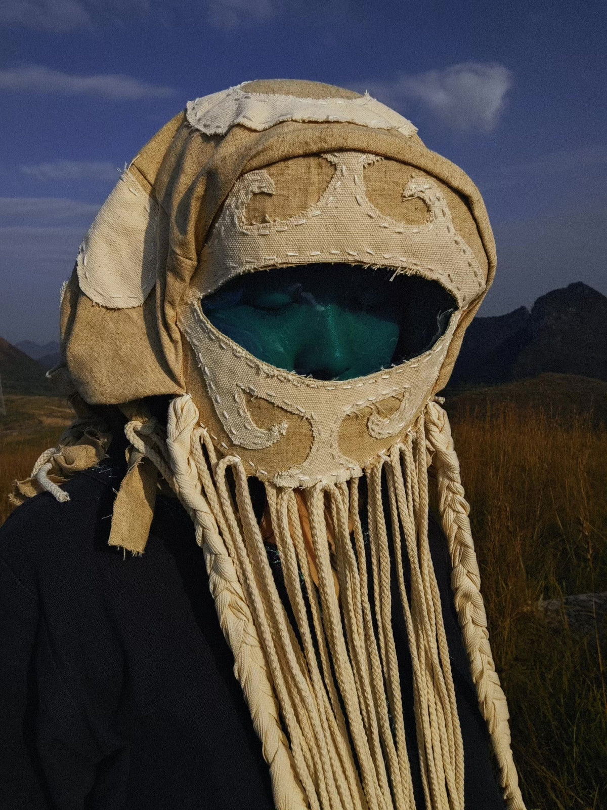 Crow Prayer Head Cover Tribal Fringe Mask