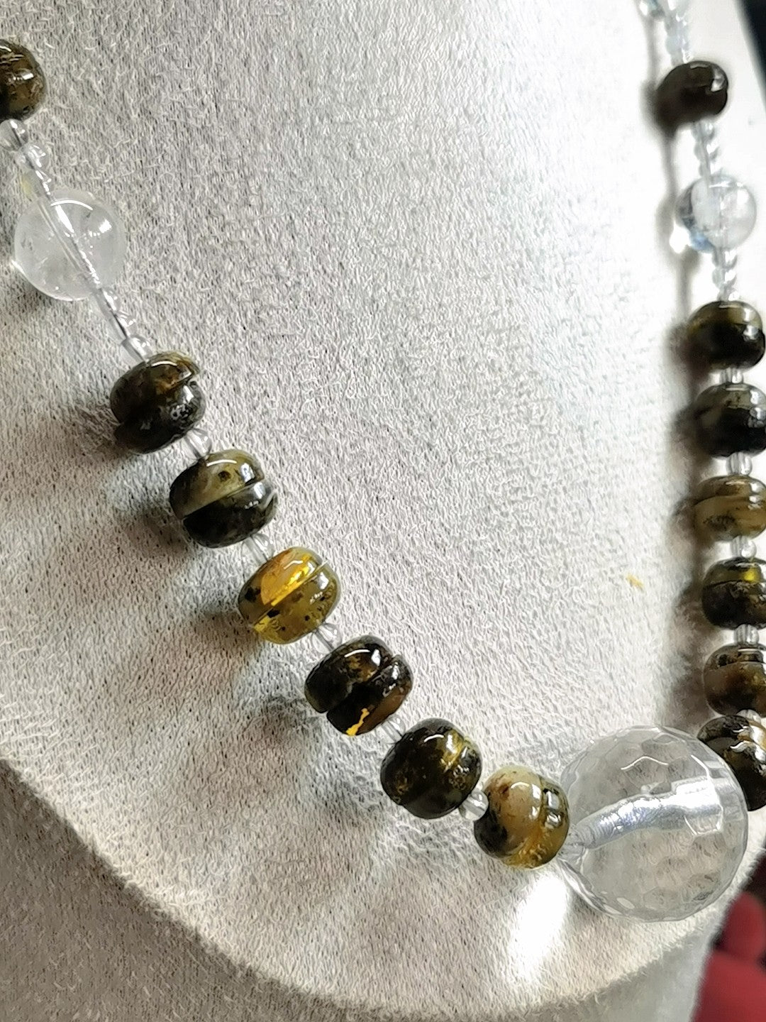 Natural Amber Honeycomb White Aze Crystal Necklace