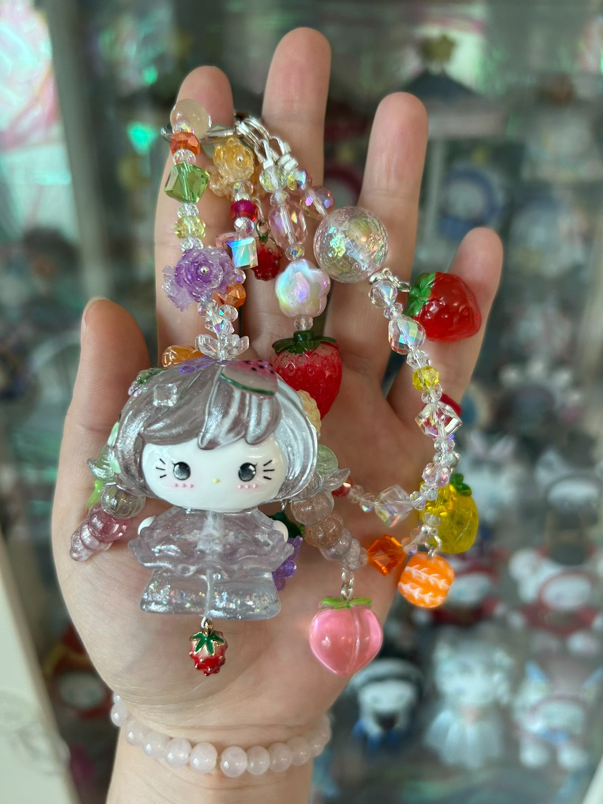 Handcrafted Beaded Phone Charm with Kitty Pendant