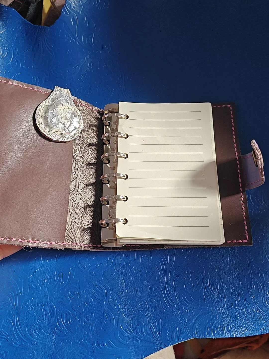 A7 Ringbuchcover Silber Schlangenleder Lila
