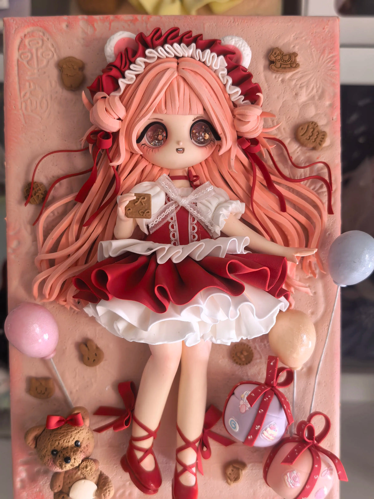Handmade Clay Girl Figurine in Shadow Box