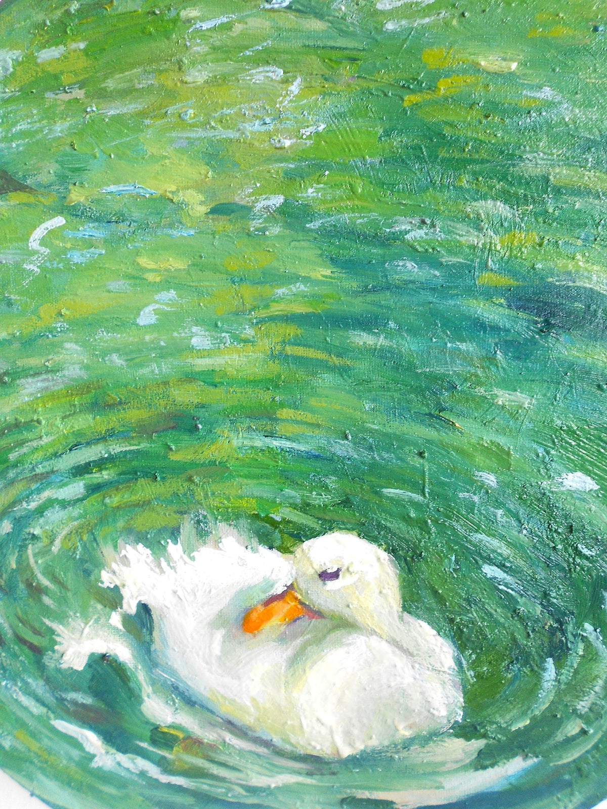 Circular Oil Painting White Duck 30cm