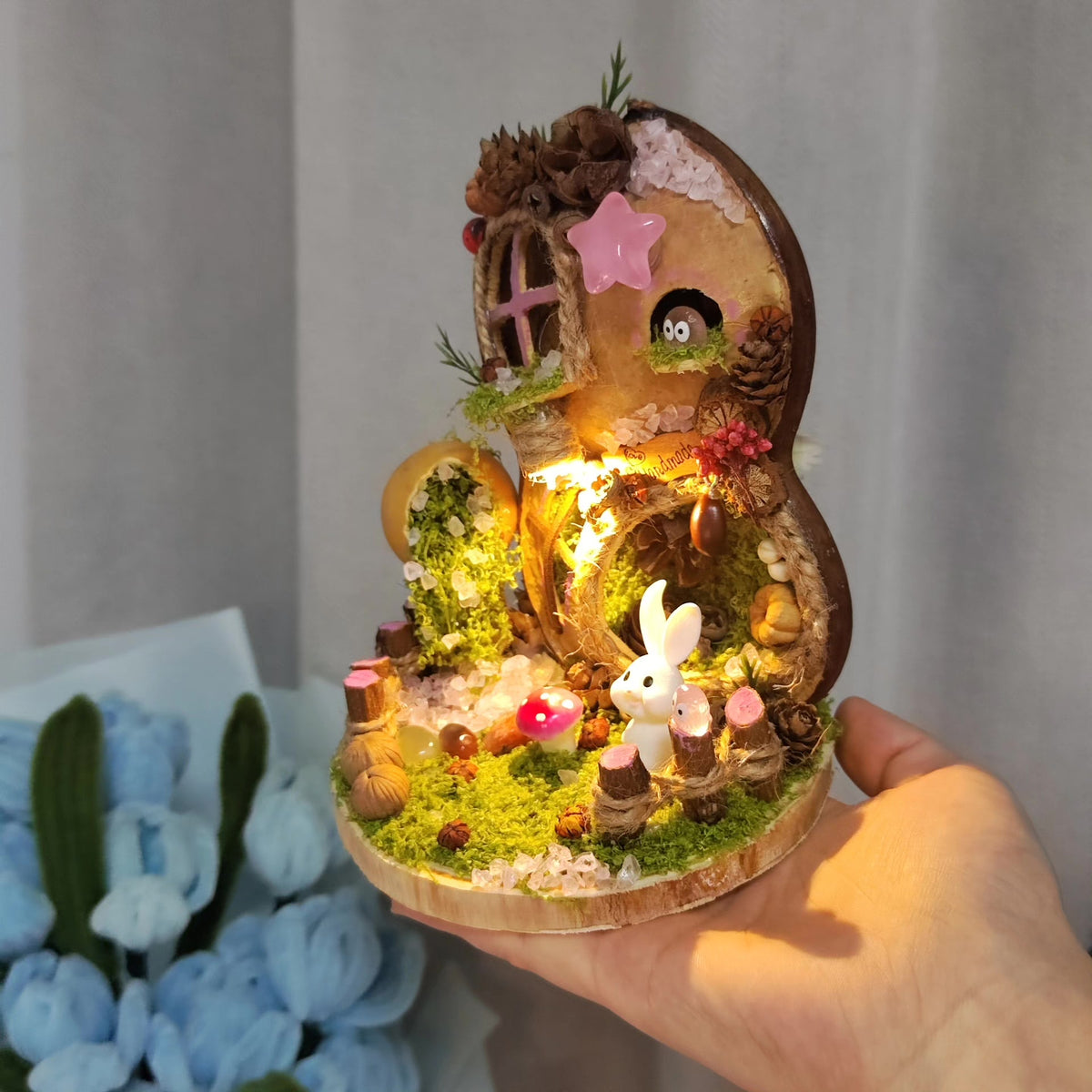 Entada Pod Fairy House with Warm Light