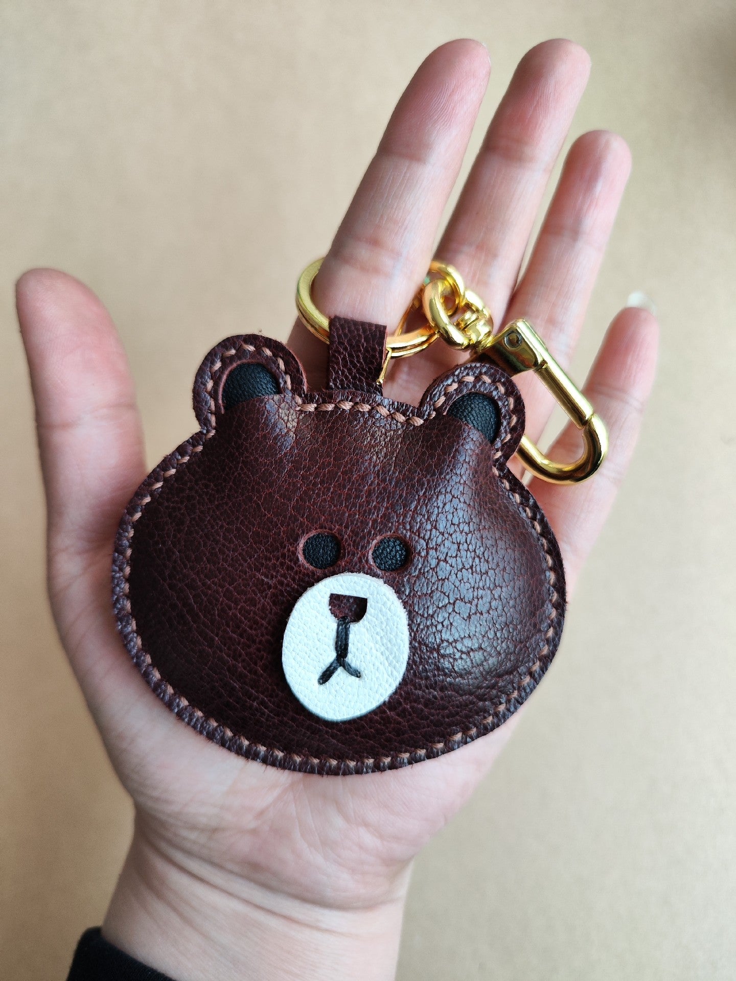 Genuine Leather Bear-Shaped Keychain Key Holder