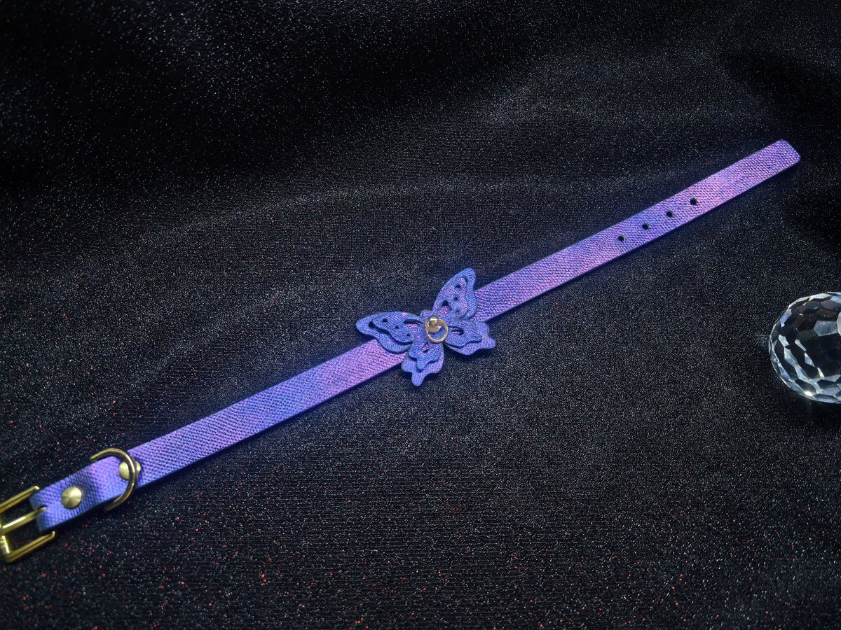 Collar para Mascotas Mariposa Iridiscente Hebilla Dorada