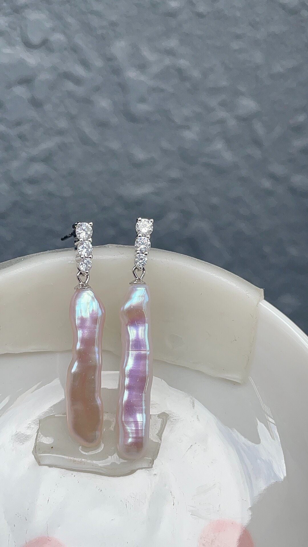 Pendientes de perlas barrocas blanco rosado en plata 925