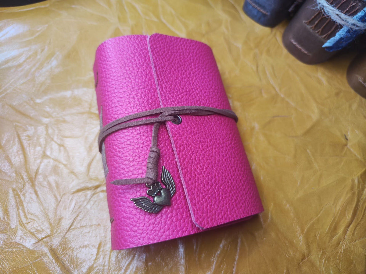 Pink Leather Journal with Mixed Paper Pages