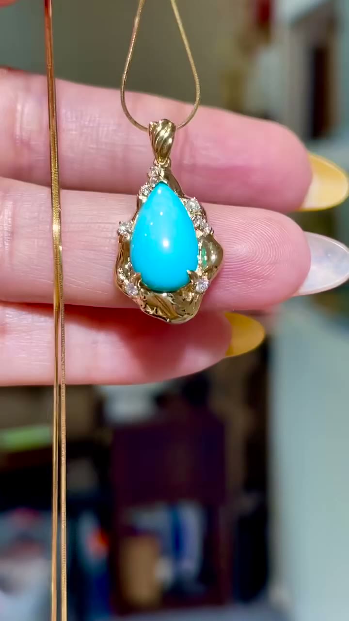 18K Gold Sleeping Beauty Turquoise Pendant Necklace