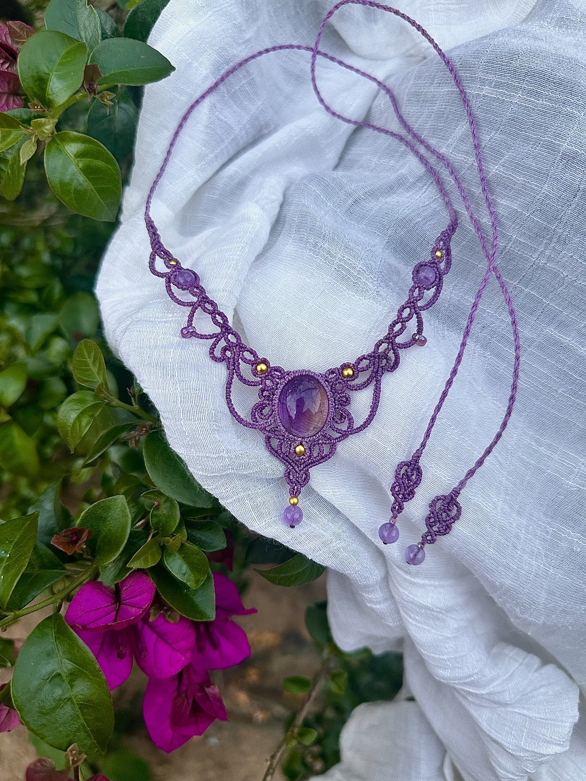 Macrame Crystal Necklace with Purple Labradorite