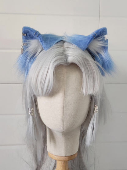Light Blue Faux Cat Ears Headband with Metallic Embellishments