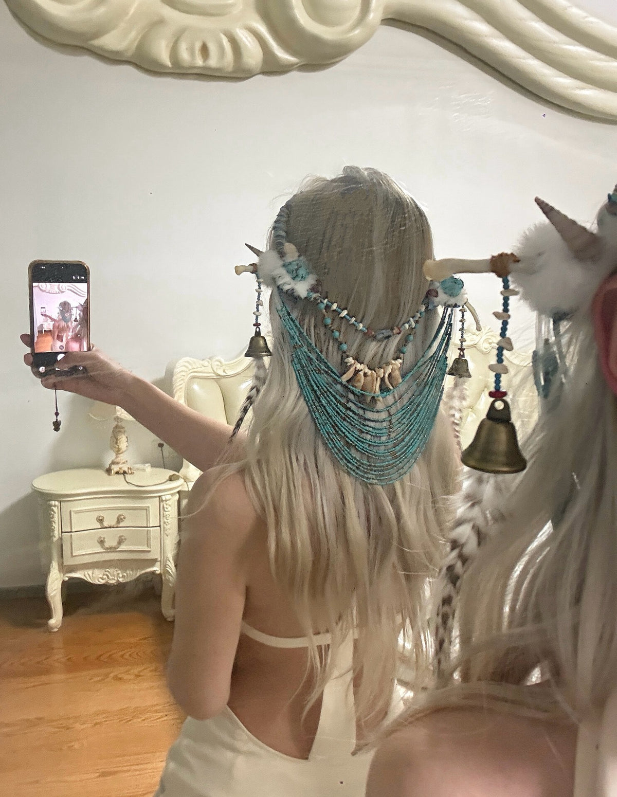 Tribal Oceanic Witch Headpiece Necklace Turquoise Beaded