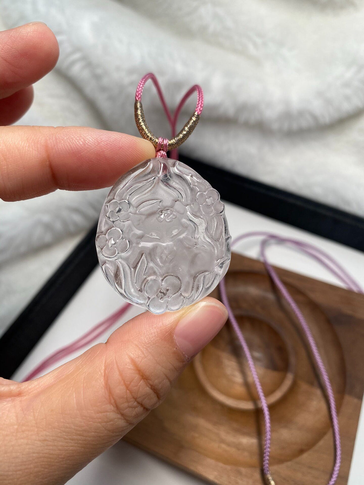 Hand Carved White Crystal Fox Pendant