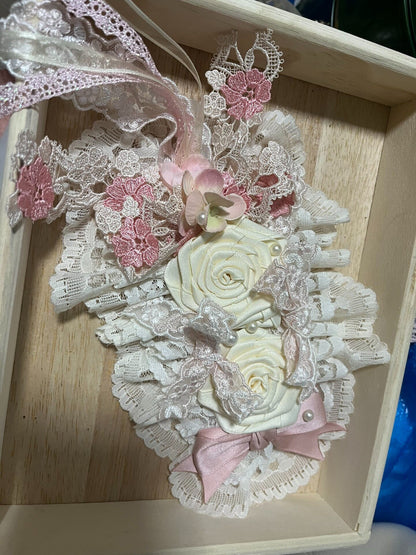 Lolita Handmade Lace Flower Headpiece with Pink Roses and Pearl Accents