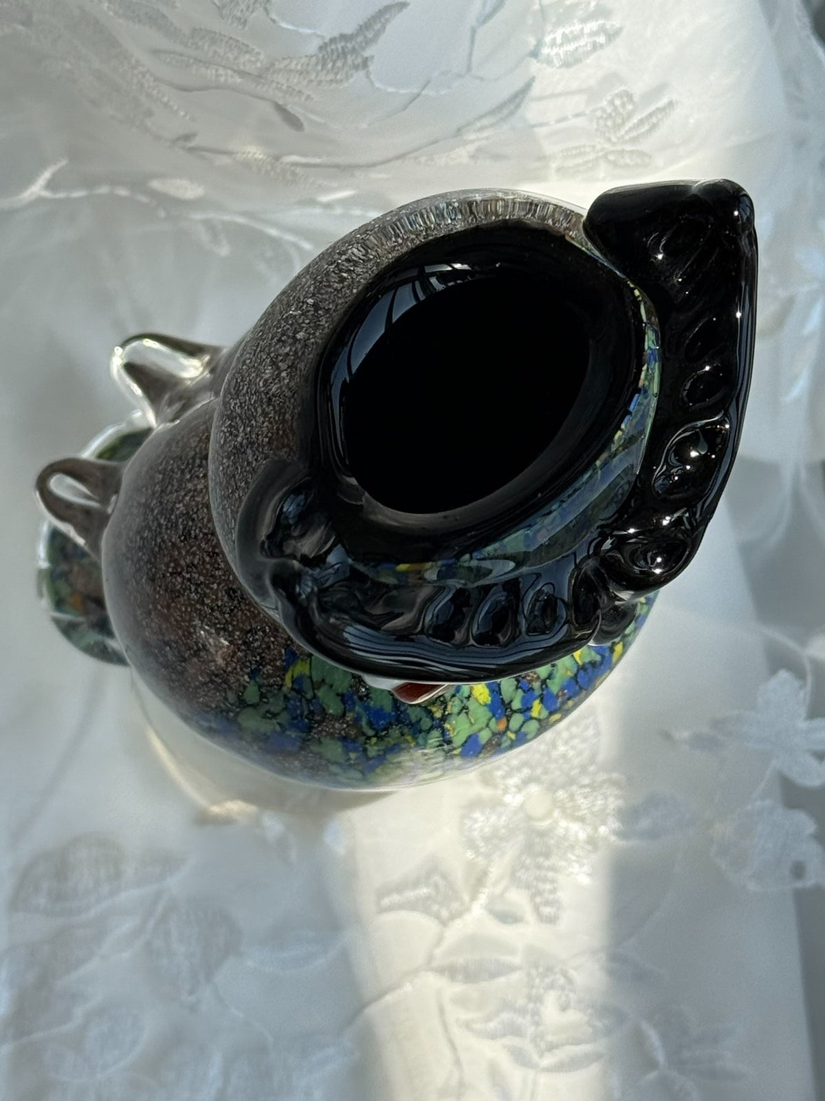 Eulenvase aus farbigem Glasurglas, Blumenhalter