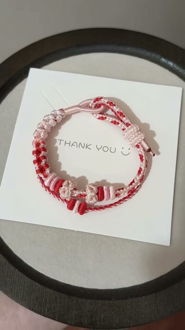 Handwoven Red White Bracelet Floral Knot