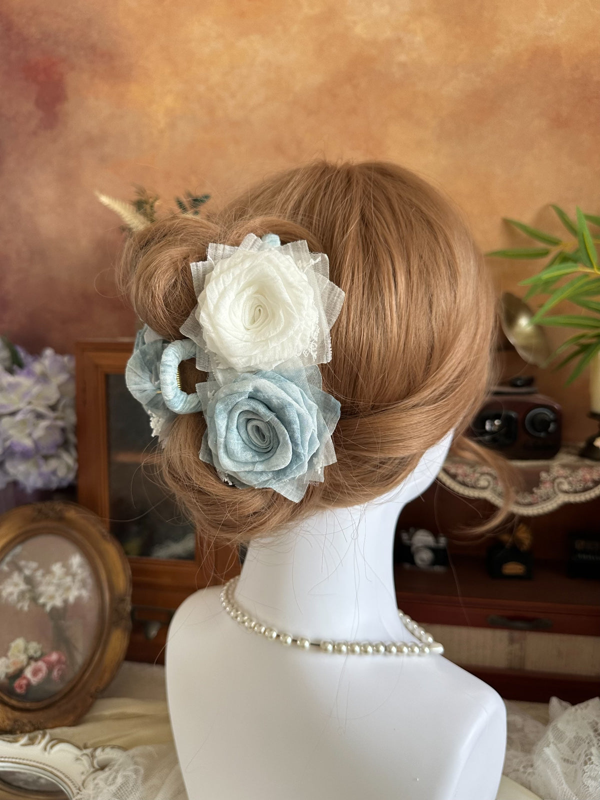 Handcrafted Fabric Rose Claw Clip Dusty Blue
