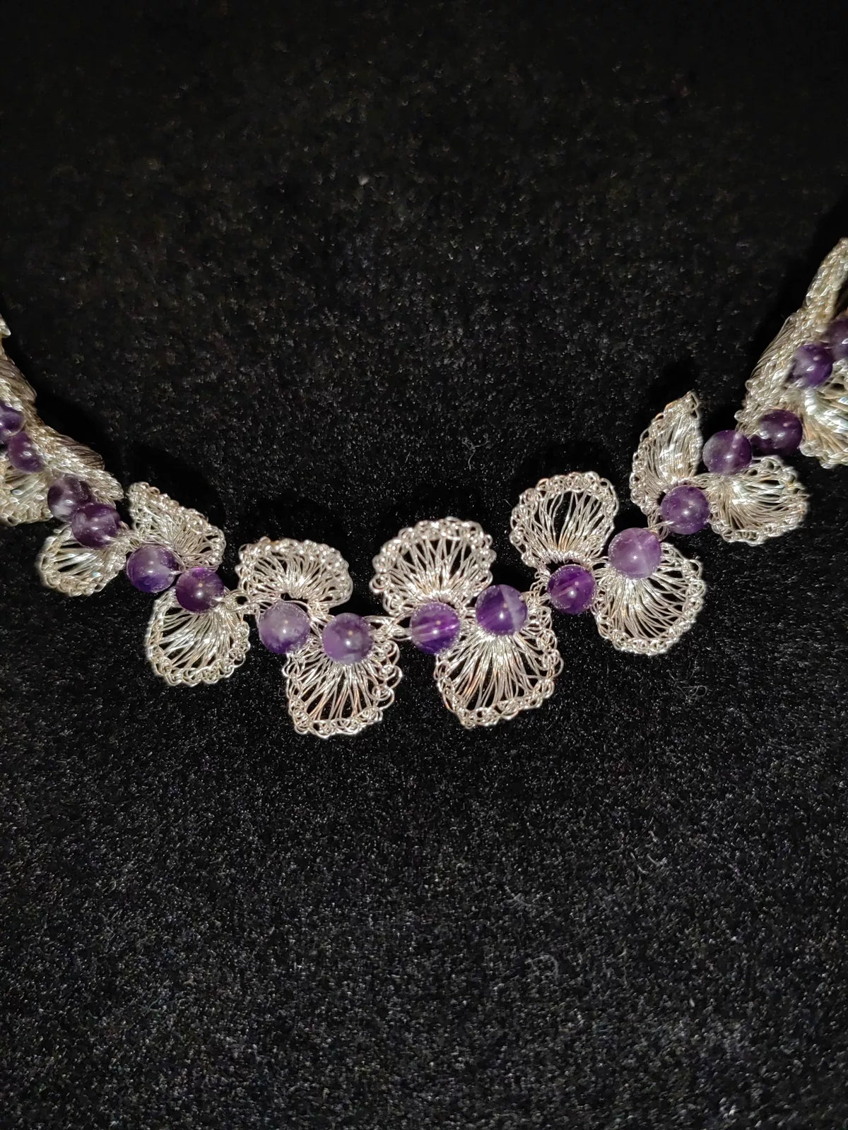 Handmade Wire Crochet Purple Crystal Petal Necklace