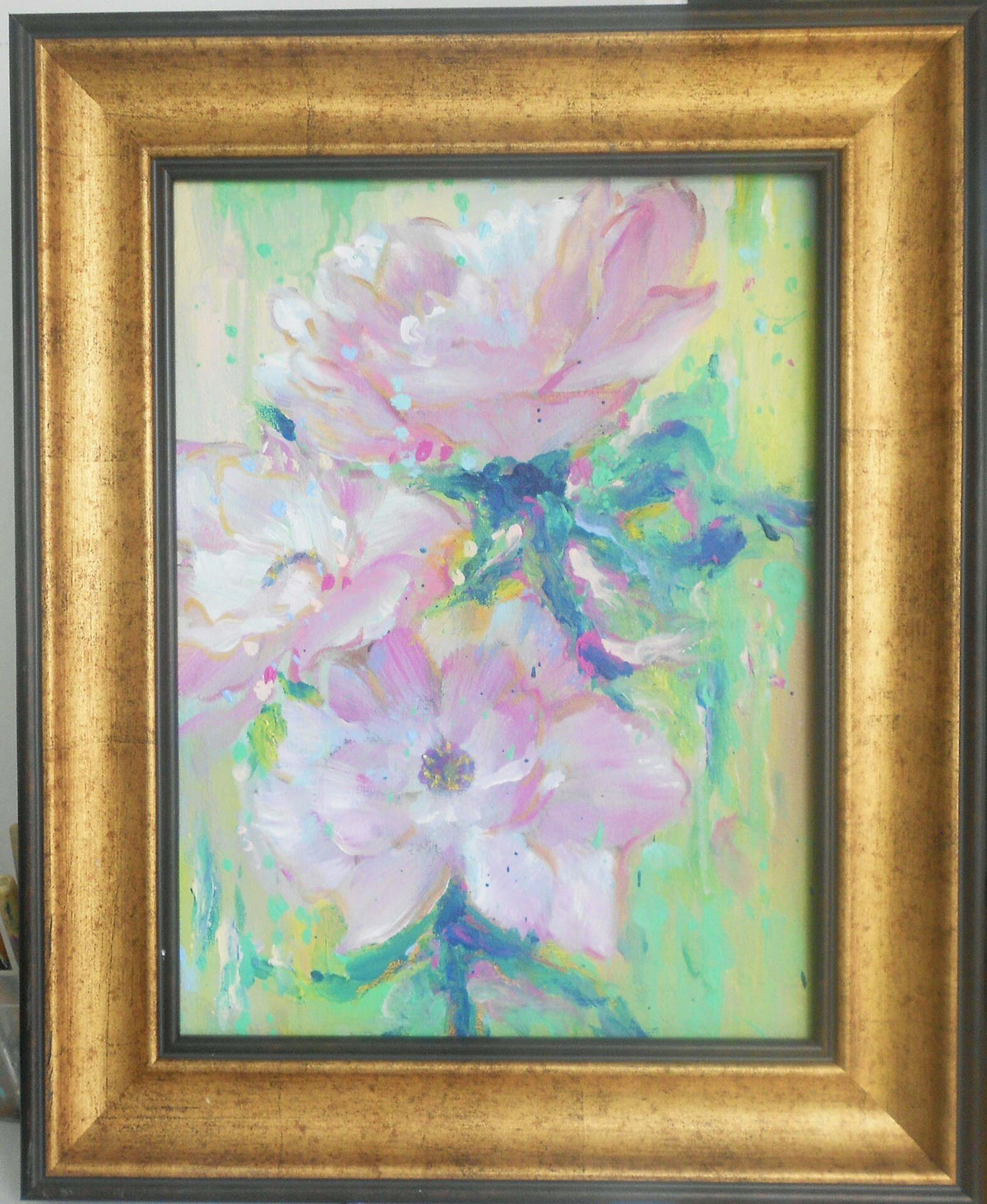 Original Floral Acrylic Painting Framed Art