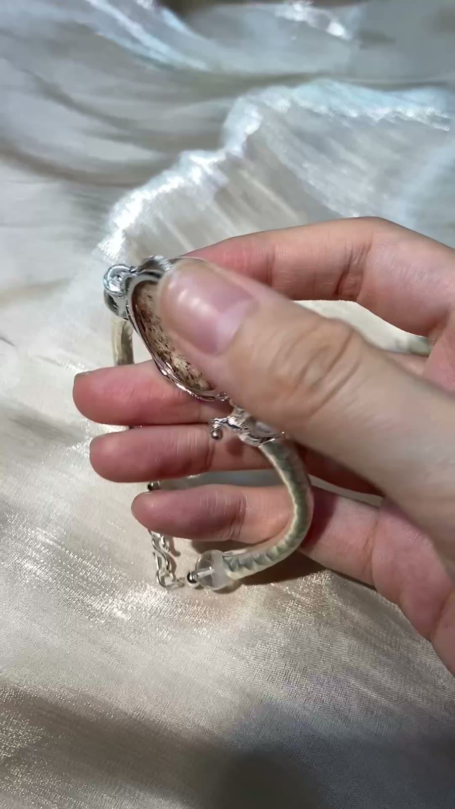 White Mica Cabochon Bracelet Sterling Silver