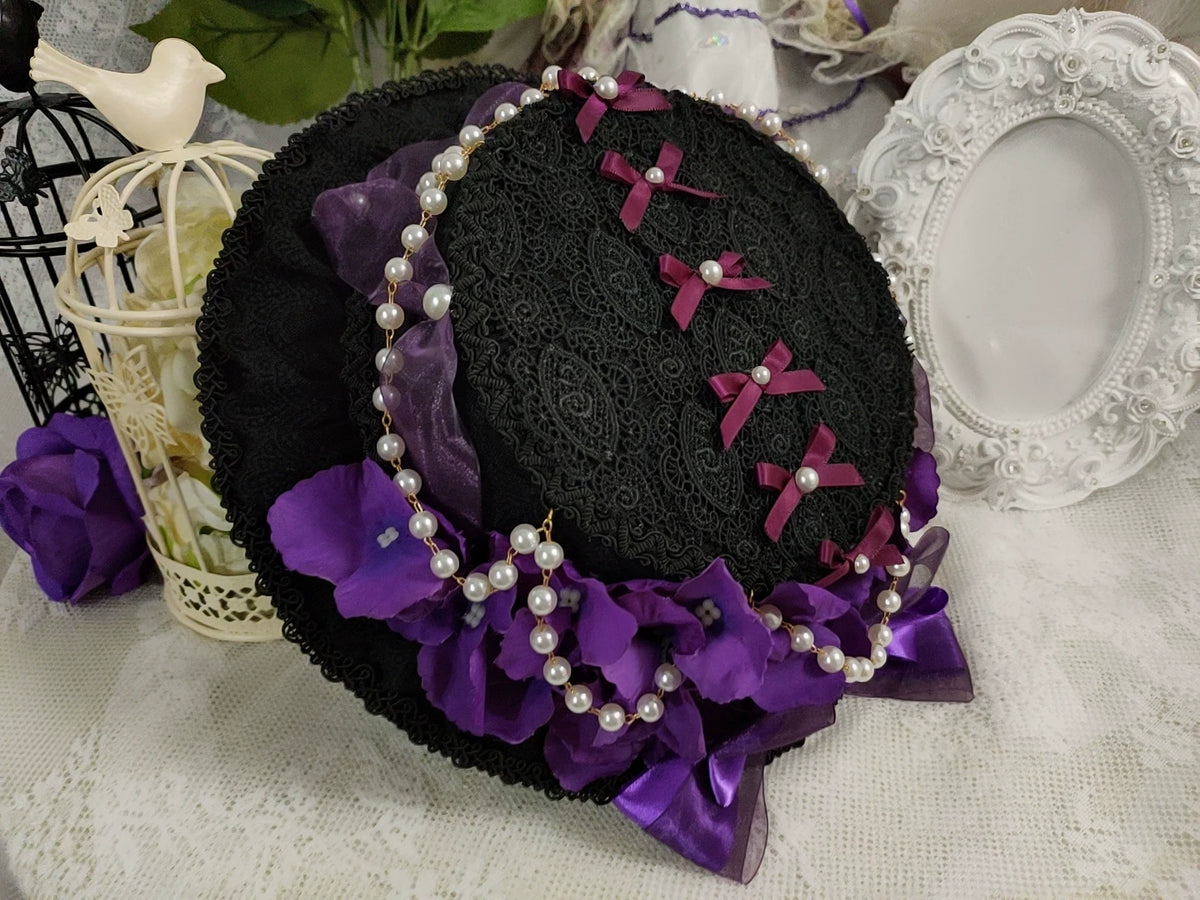 Cappello in pizzo Lolita nero e viola