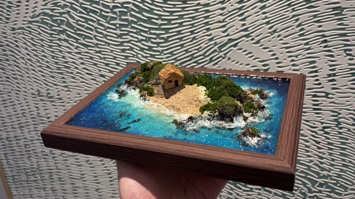 Handcrafted Miniature Island Diorama Wooden Frame
