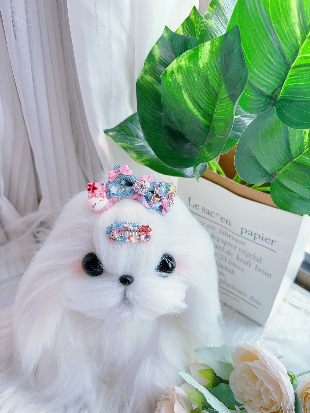 Denim Pet Hair Clips Rhinestone Set