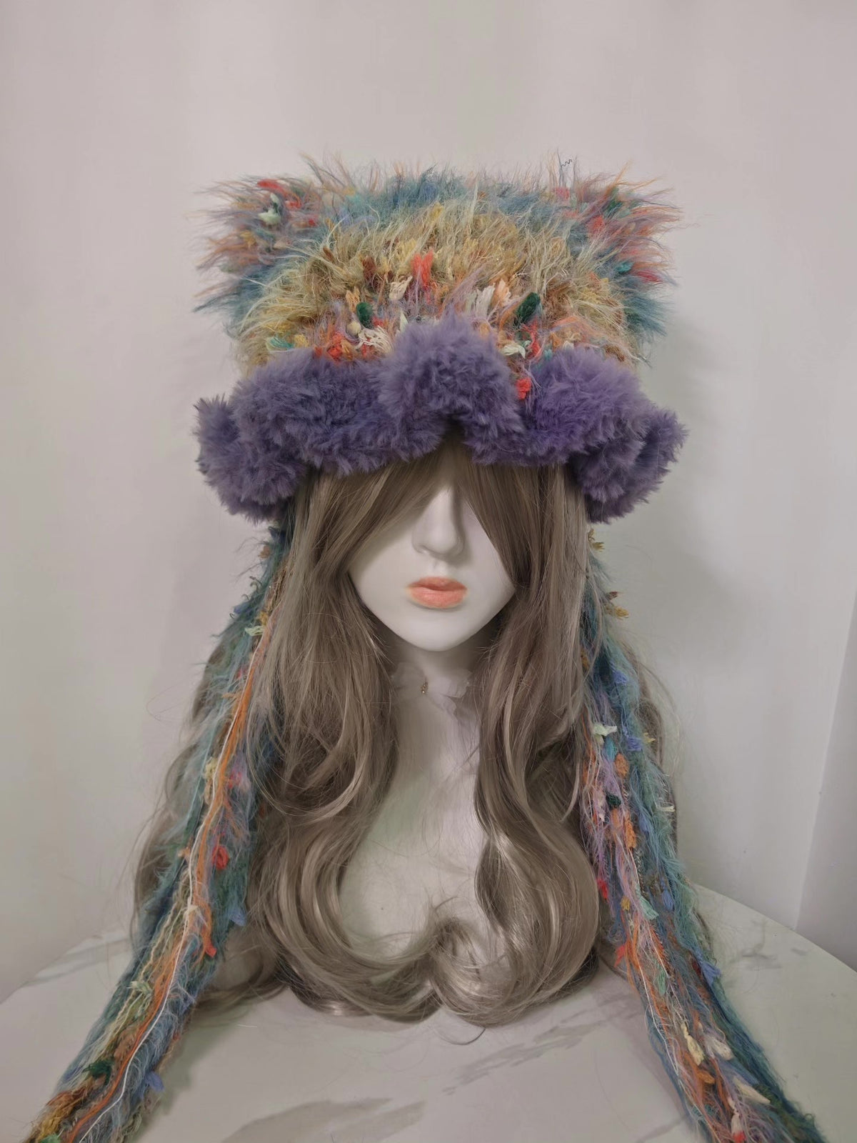 Oil Painting Cat Ear Hat Multicolor