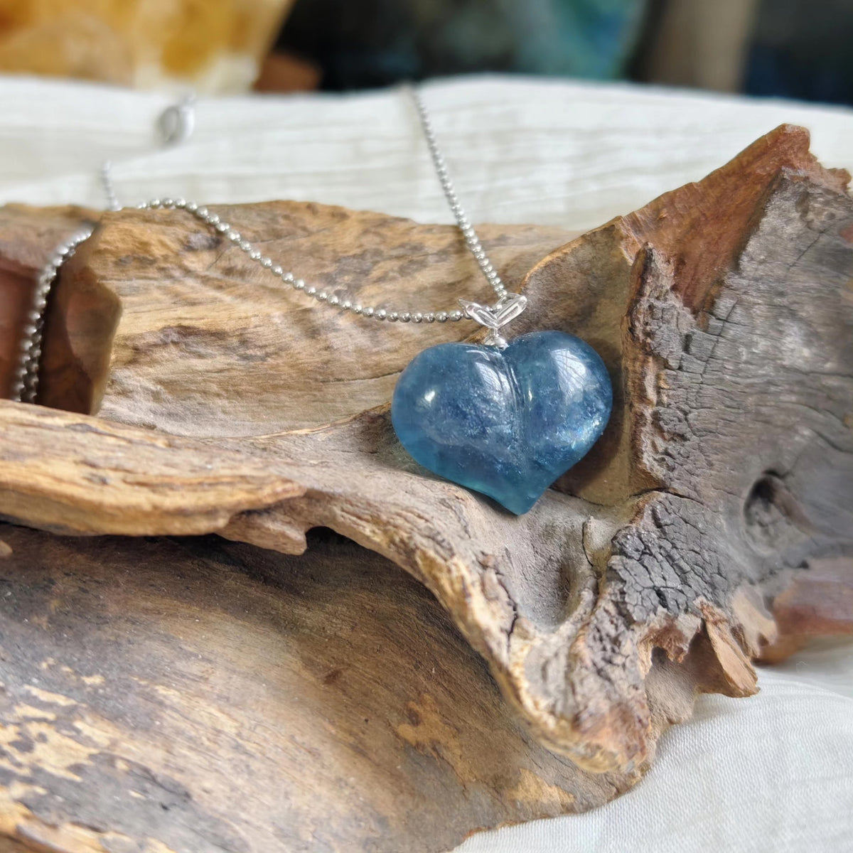 Collana con Ciondolo a Cuore in Acquamarina Naturale