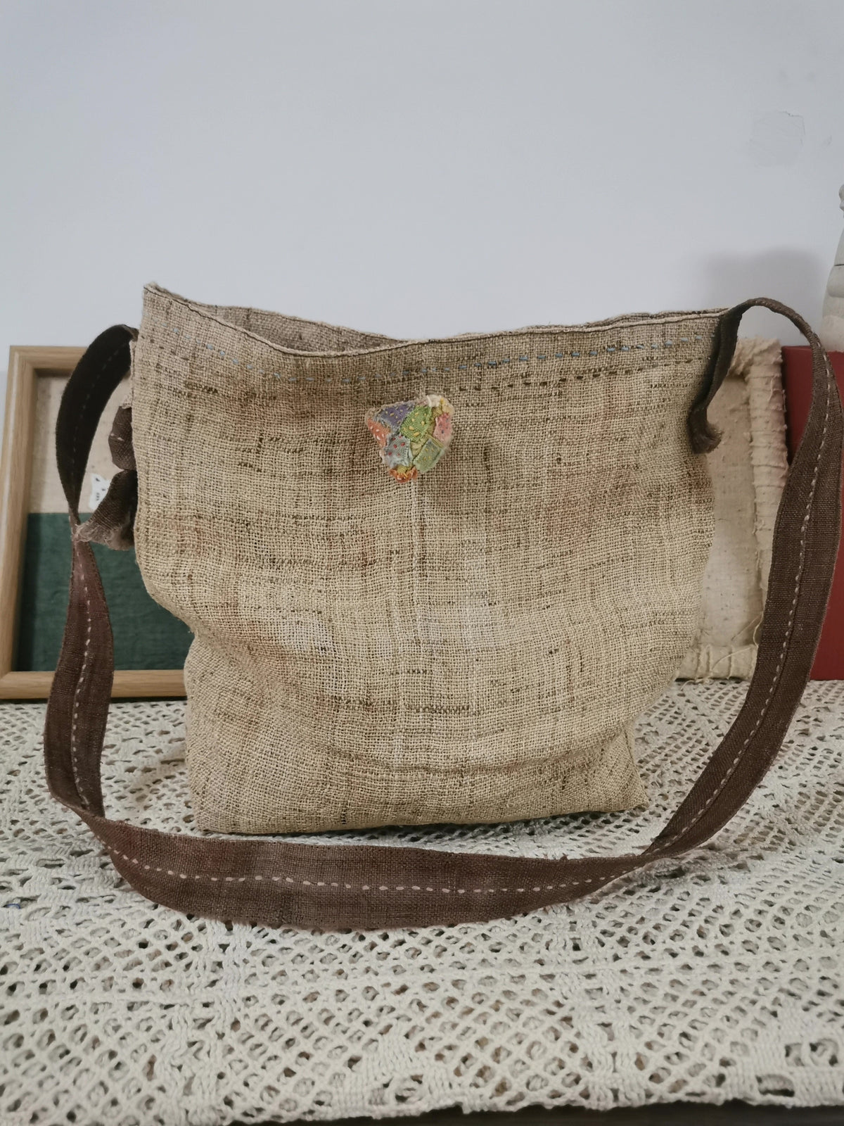 Borsa a Spalla e a Tracolla in Lino Naturale Fatta a Mano