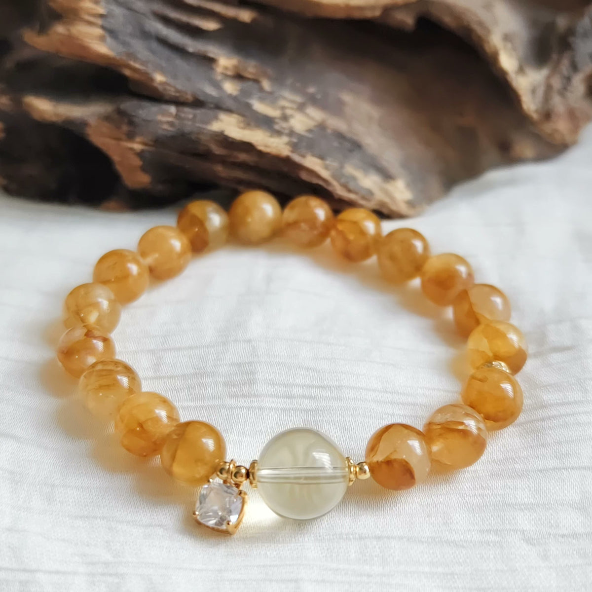 Braccialiale in Cristallo Giallo Fiore con Perle da 9.3mm