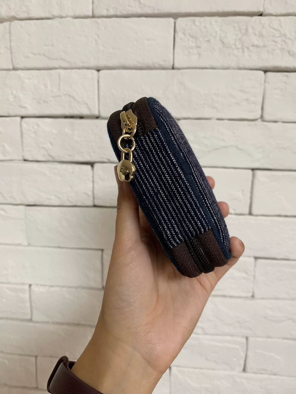 Navy Pinstripe Zip-Around Card Case