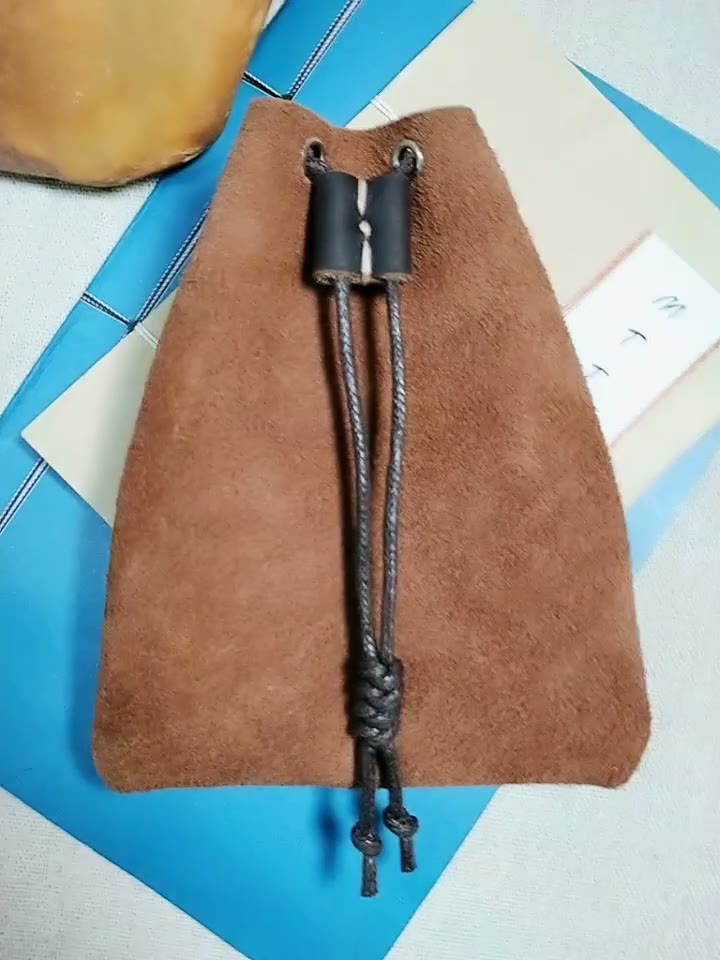 Suede Leather Drawstring Storage Pouch