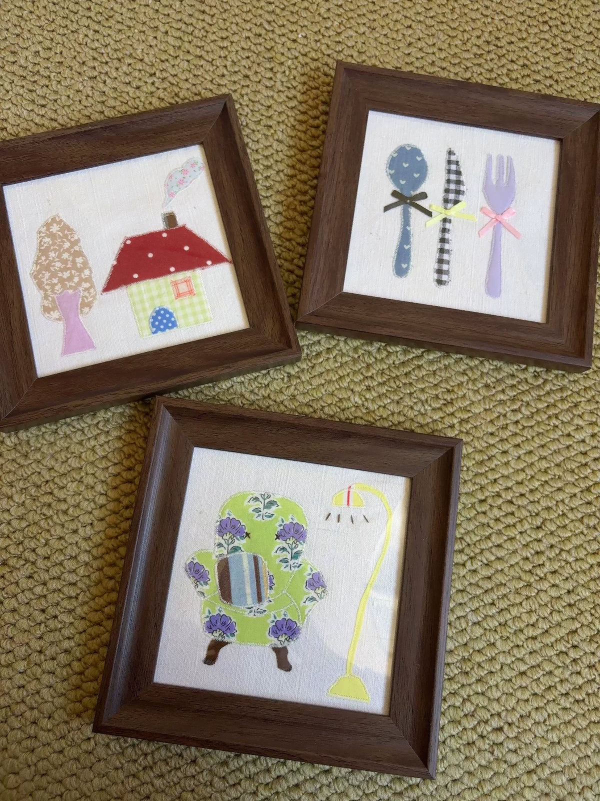 Junto de 3 cuadros de pared de patchwork de tela