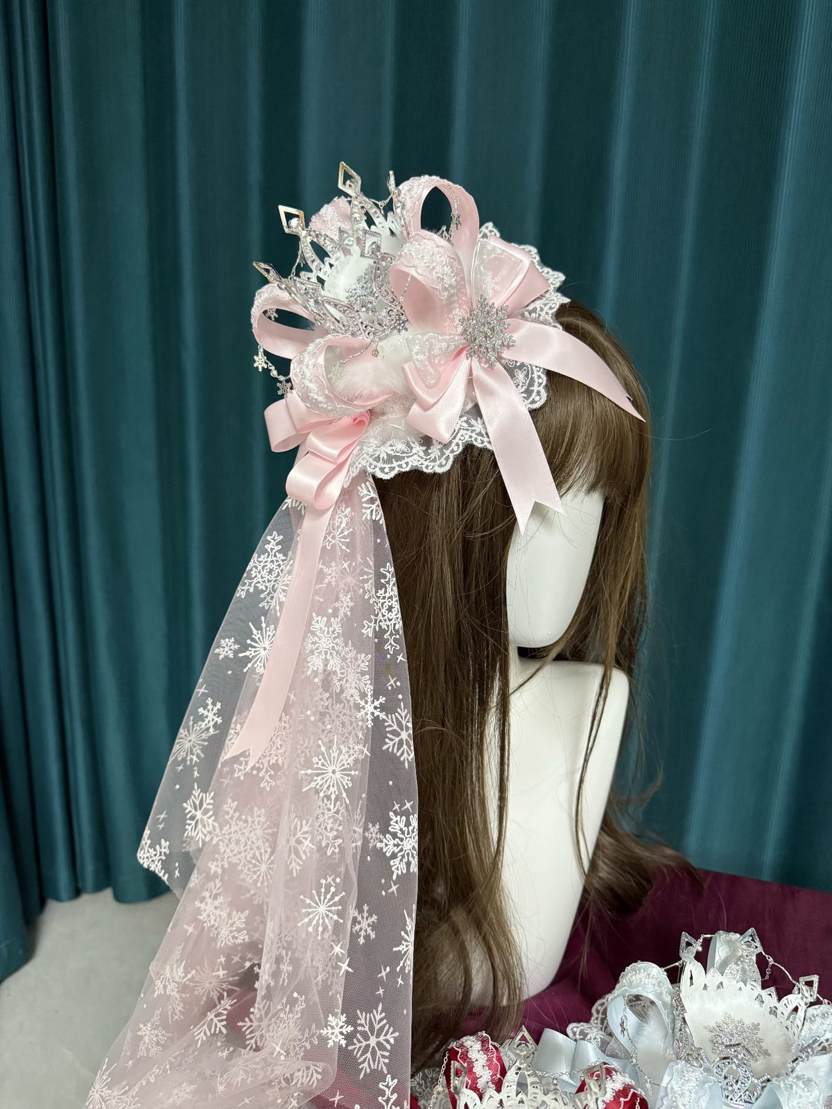 Pink Crown Mini Hat Snowflake Veil