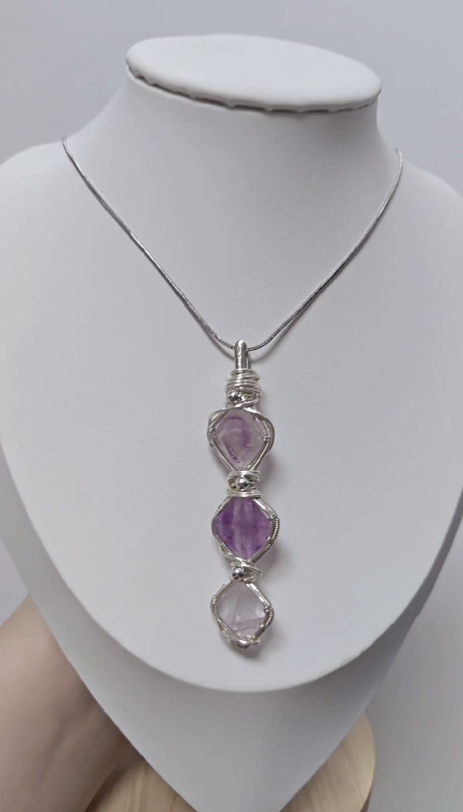 Handmade Wire Wrapped Purple Fluorite Pendant Necklace