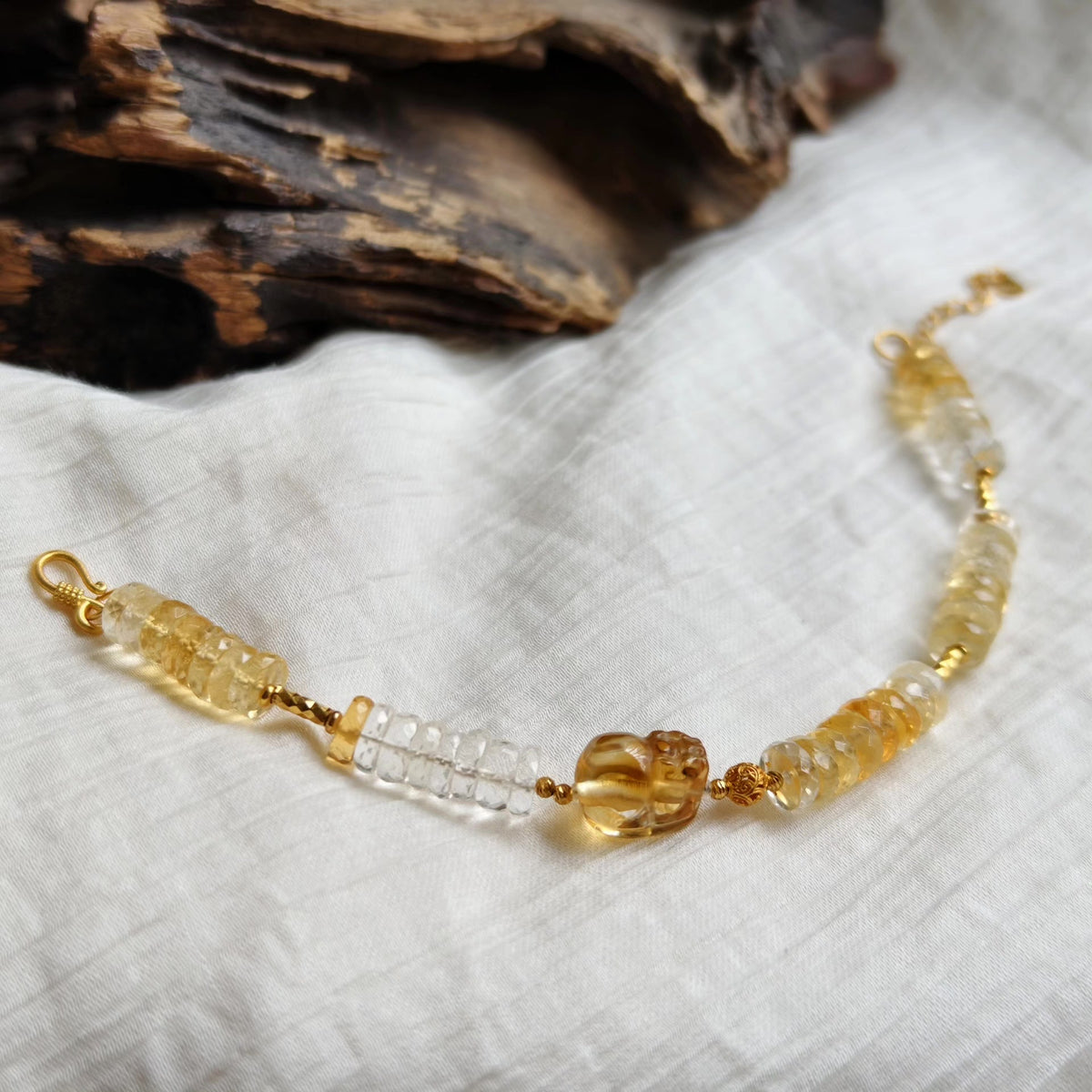Citrine Pixiu Crystal Bracelet Sterling Silver