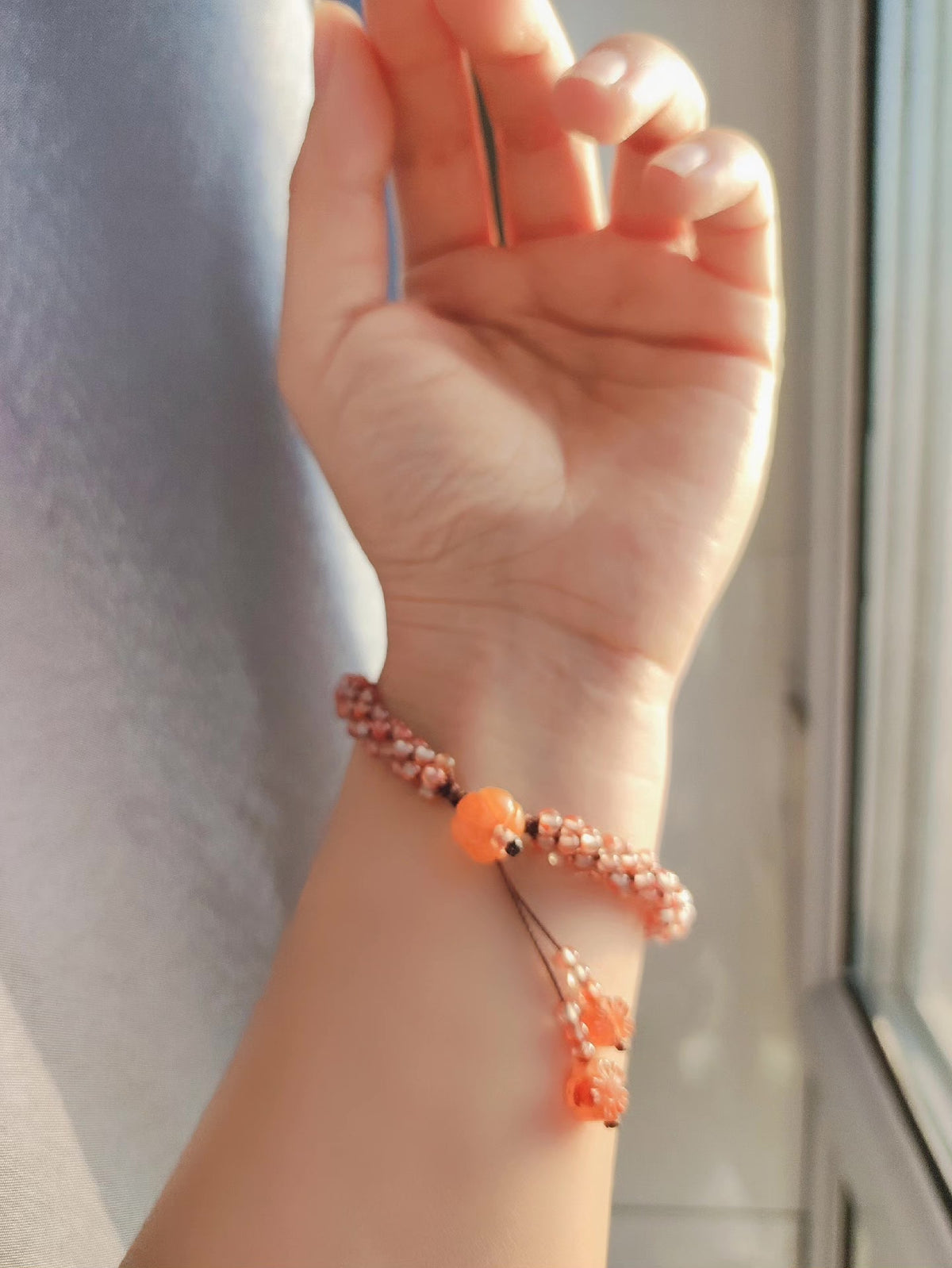 Ice Floating Agate Pumpkin Bead Bracelet