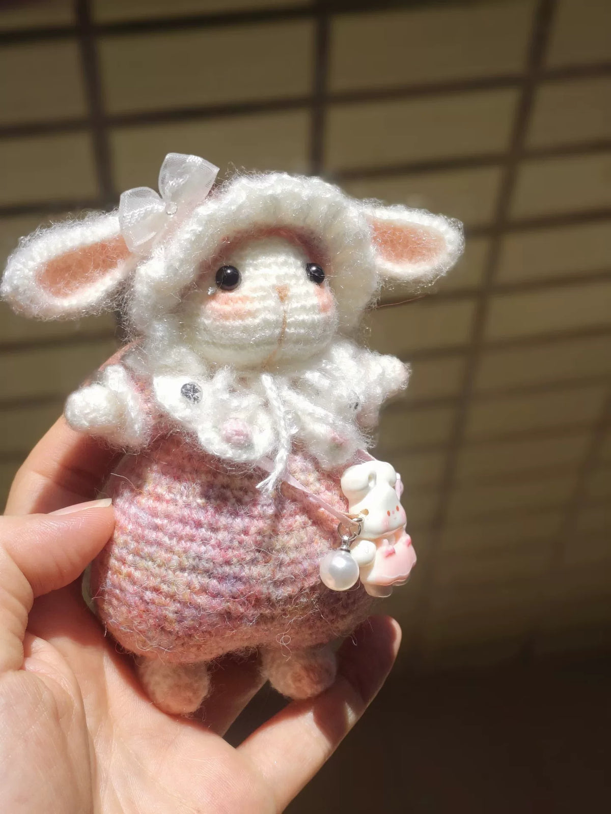 Handmade Crochet Rabbit Doll Gradient Pink