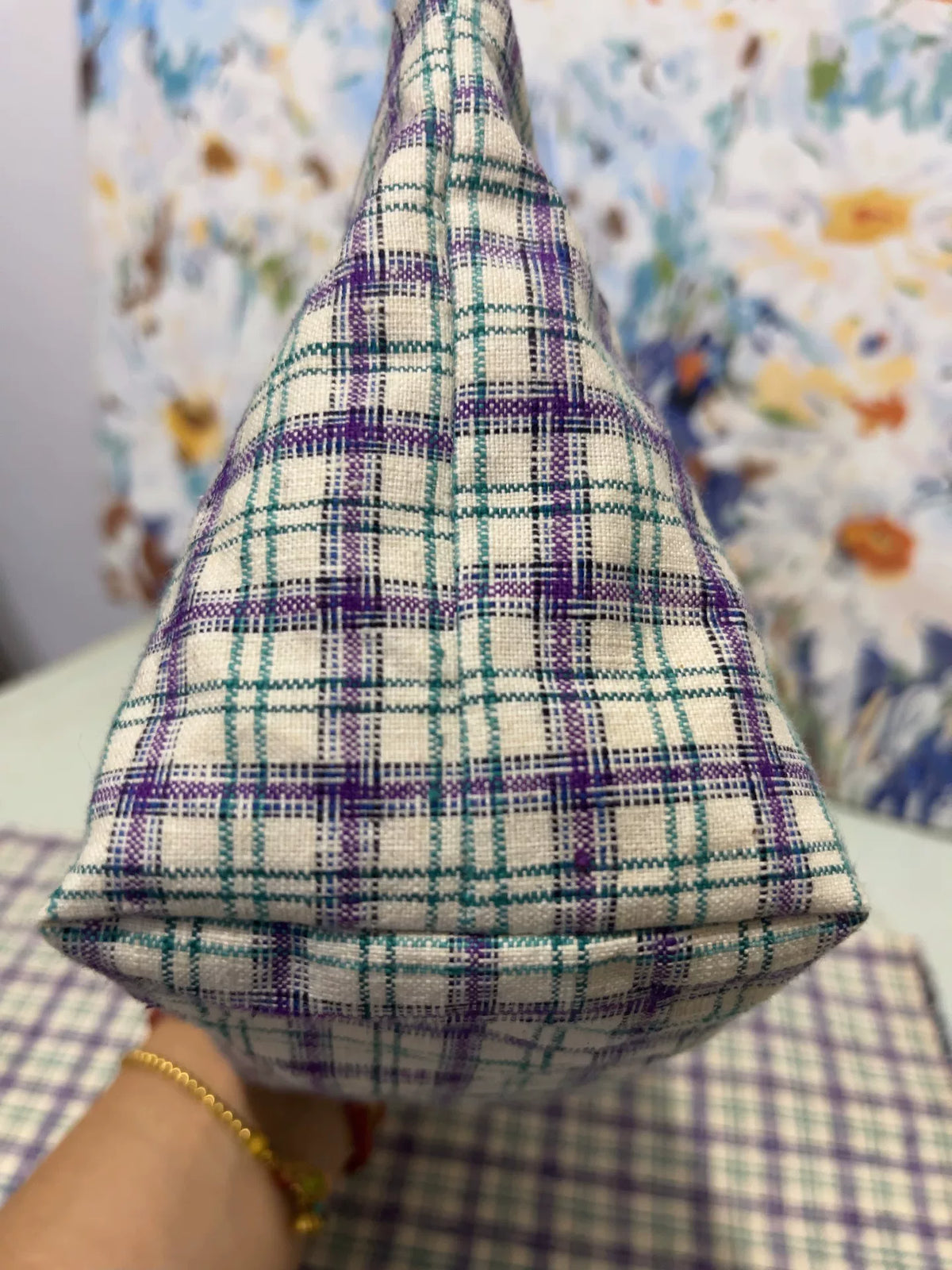 Handmade Purple Plaid Cotton Zippered Pouch