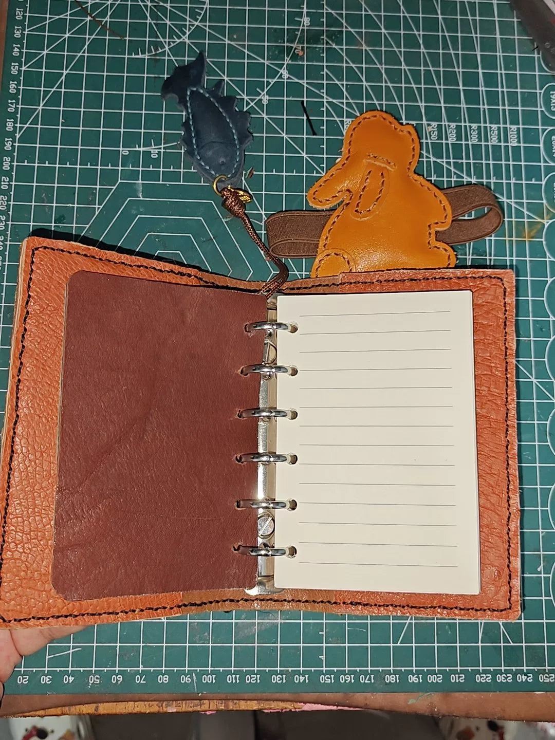 A7 Ostrich Leather Journal Green Brown Patchwork