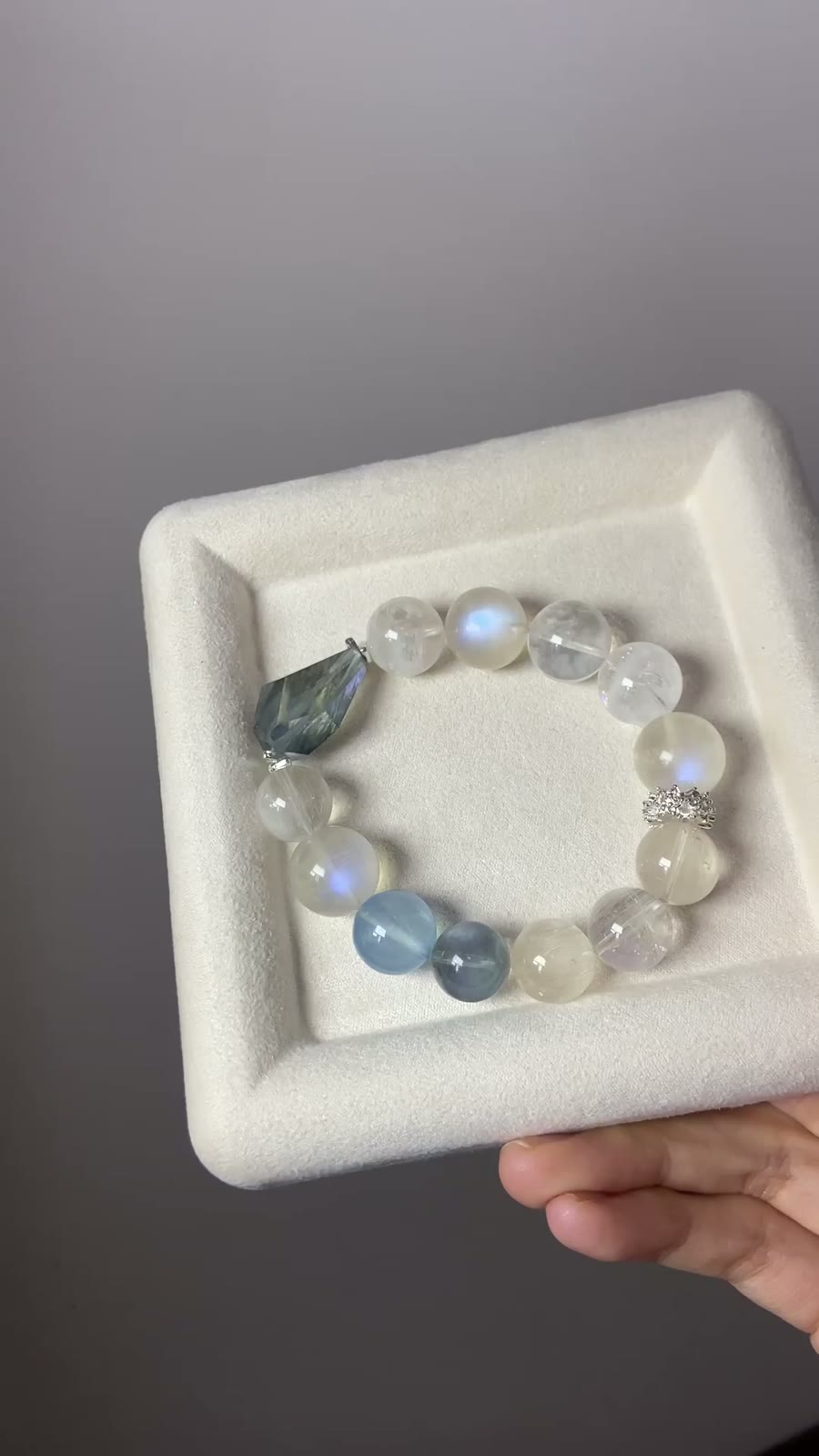 Crystal Beaded Bracelet with Moonstone and Quartz