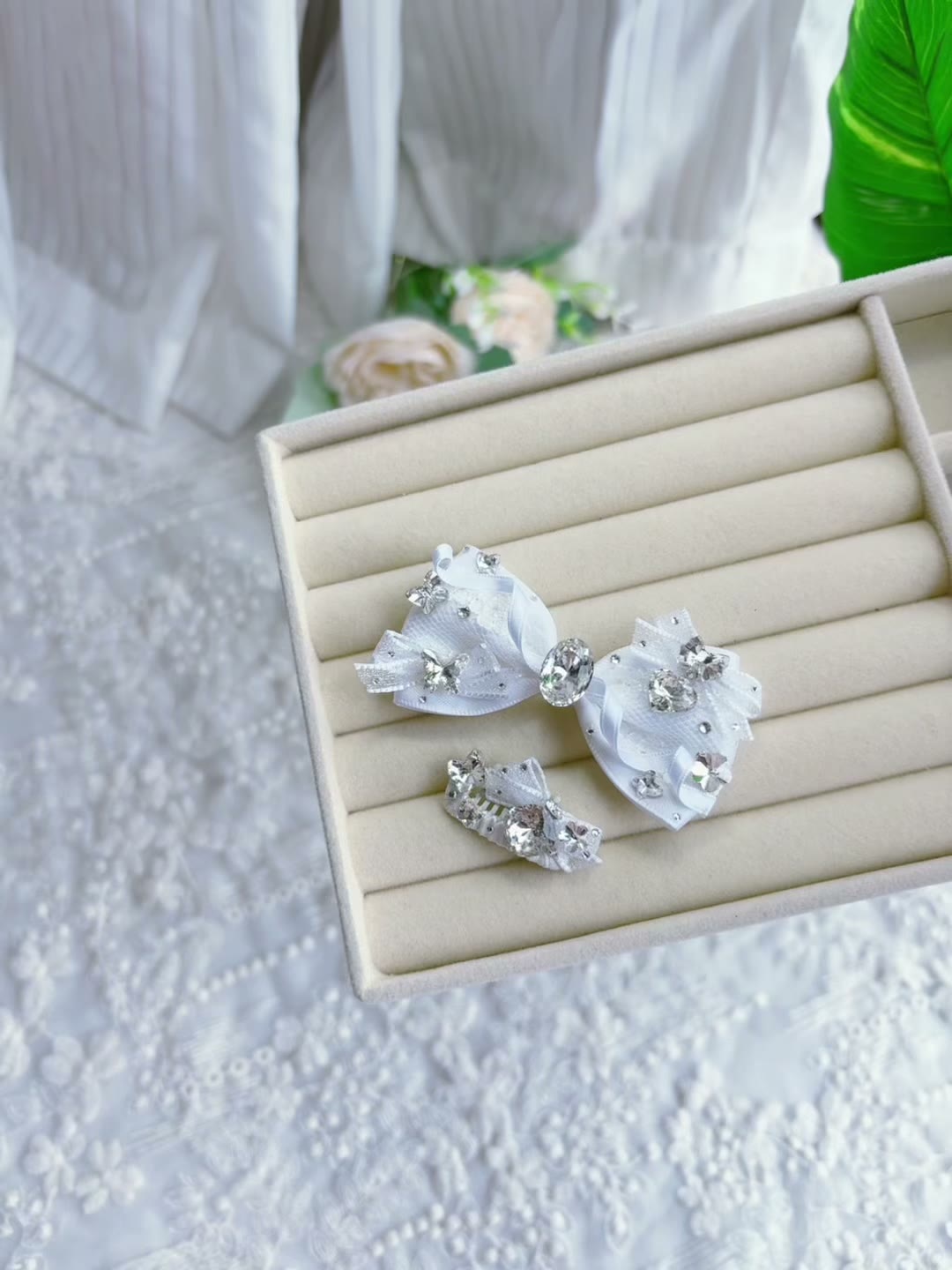 Witte bruids strik haarclip set voor huisdieren