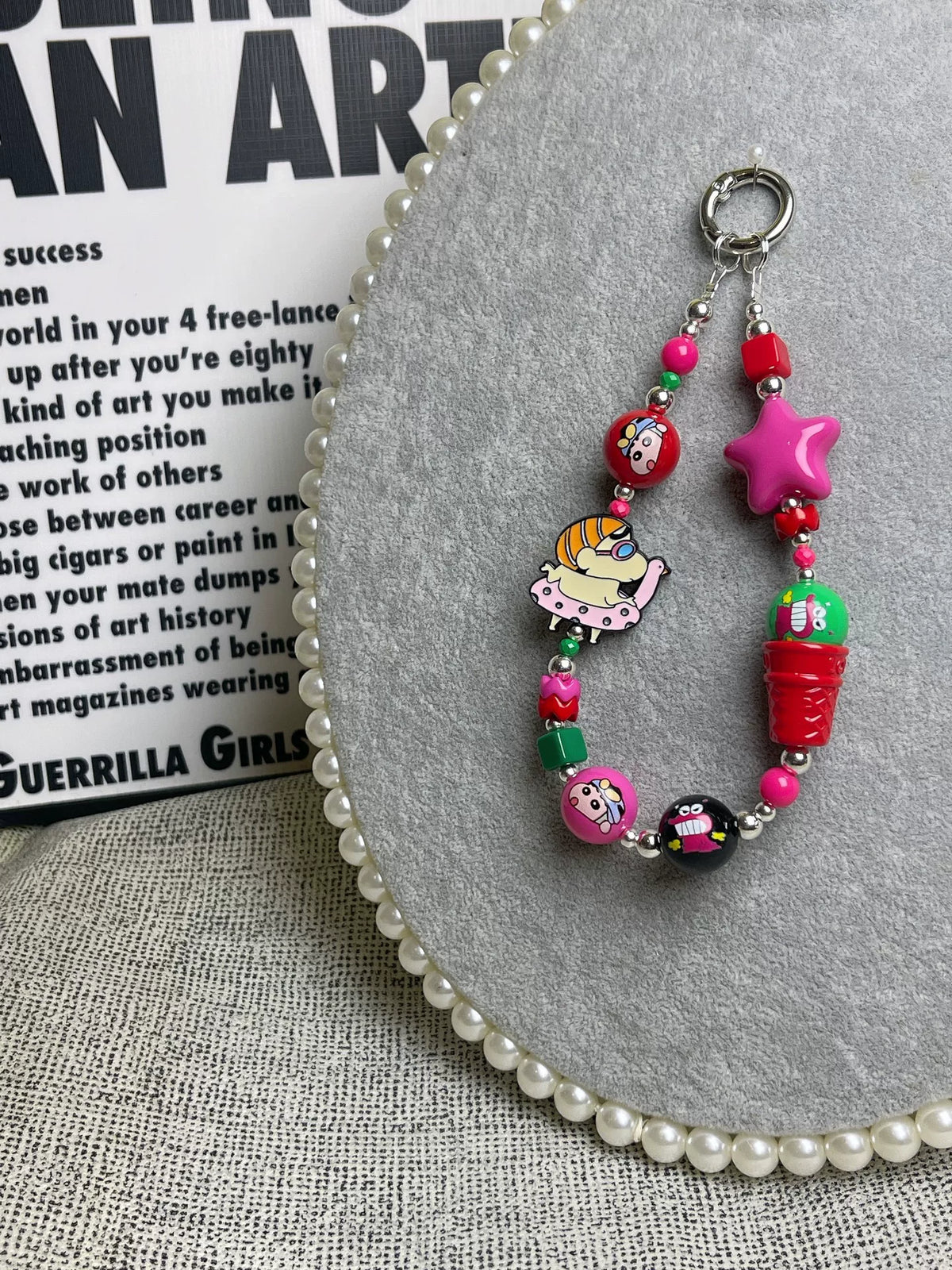 Cartoon Character Beaded Phone Strap