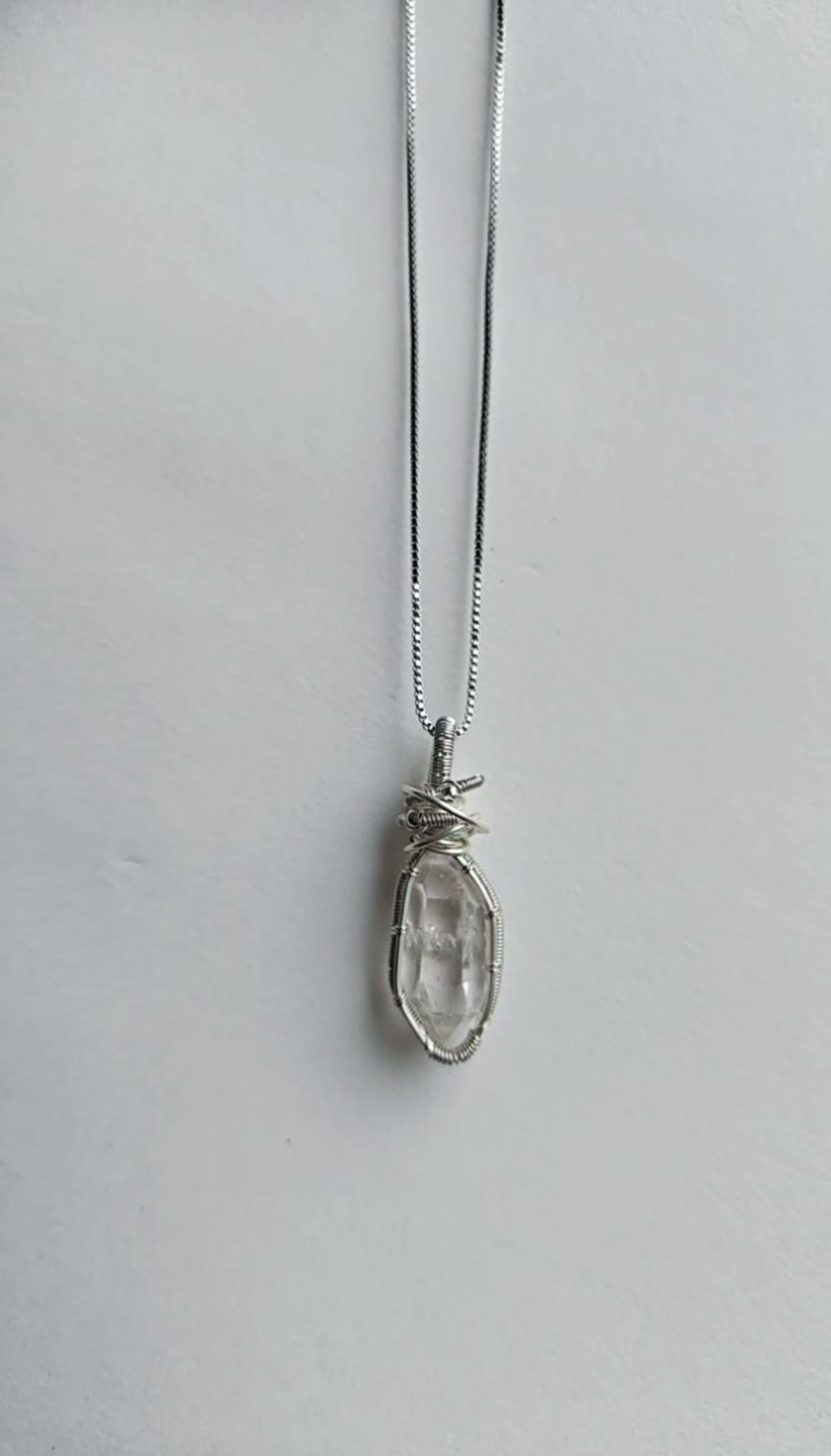 Handcrafted Wire Wrapped Clear Crystal Pendant Necklace