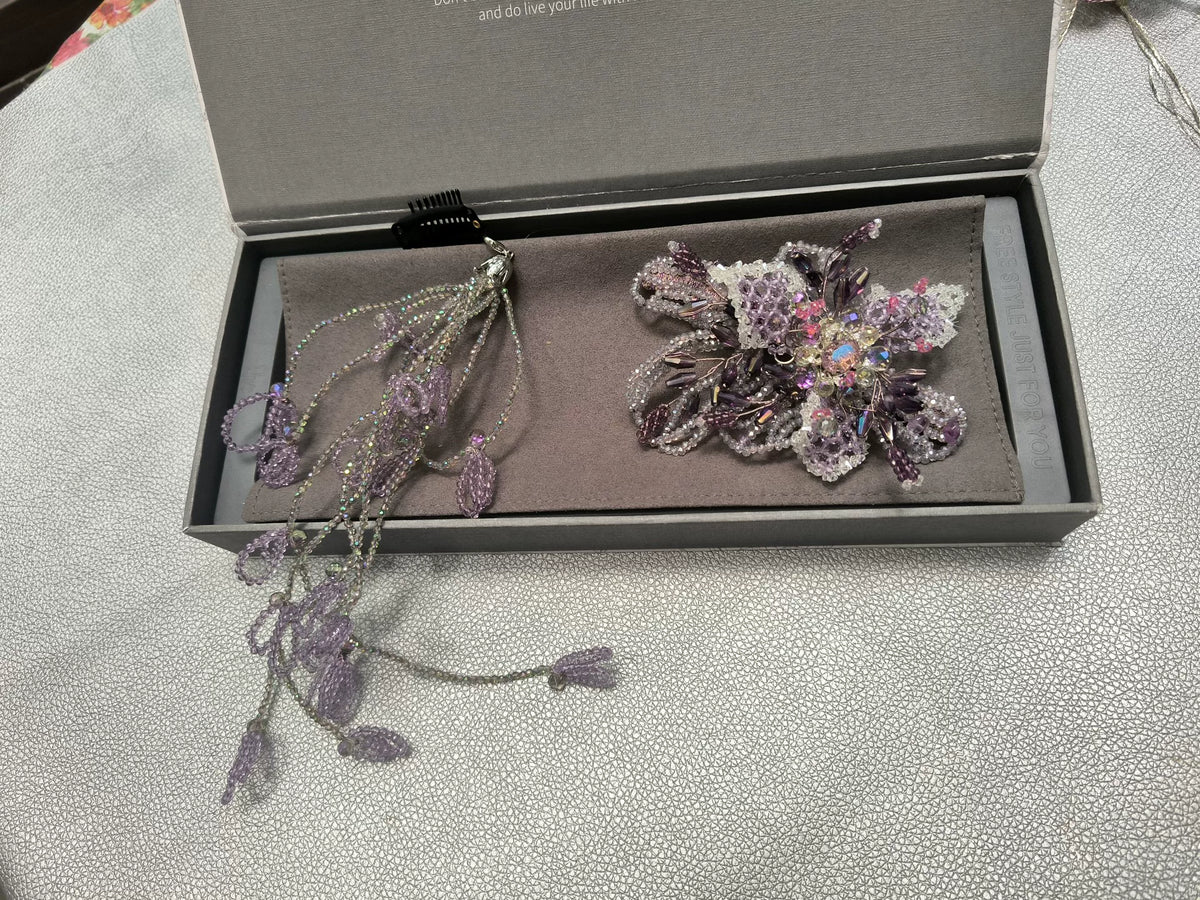 Ensemble de Barrettes Fleurs en Cristaux et Perles Artisanales