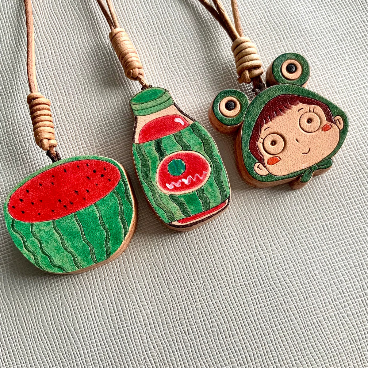 Handgemaakte Leren Watermeloen Charm