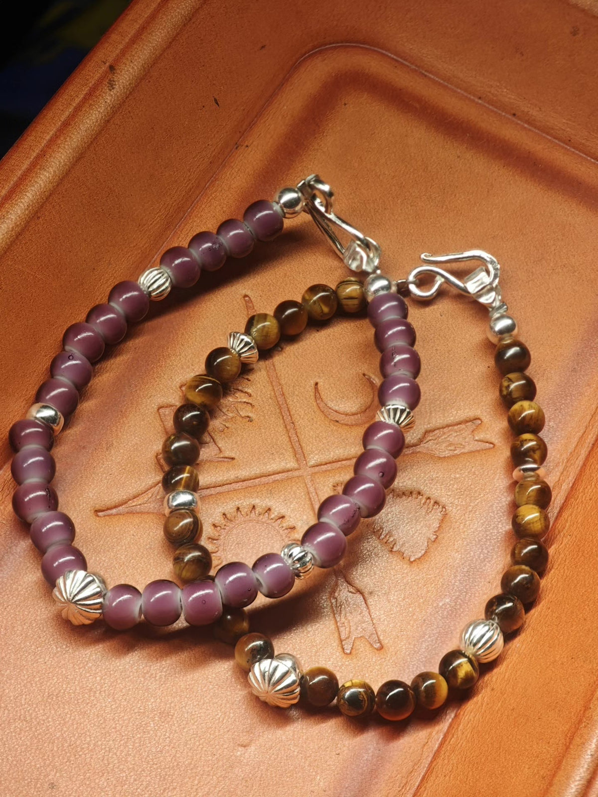 925 Silver Purple Glass Chrysanthemum Bracelet