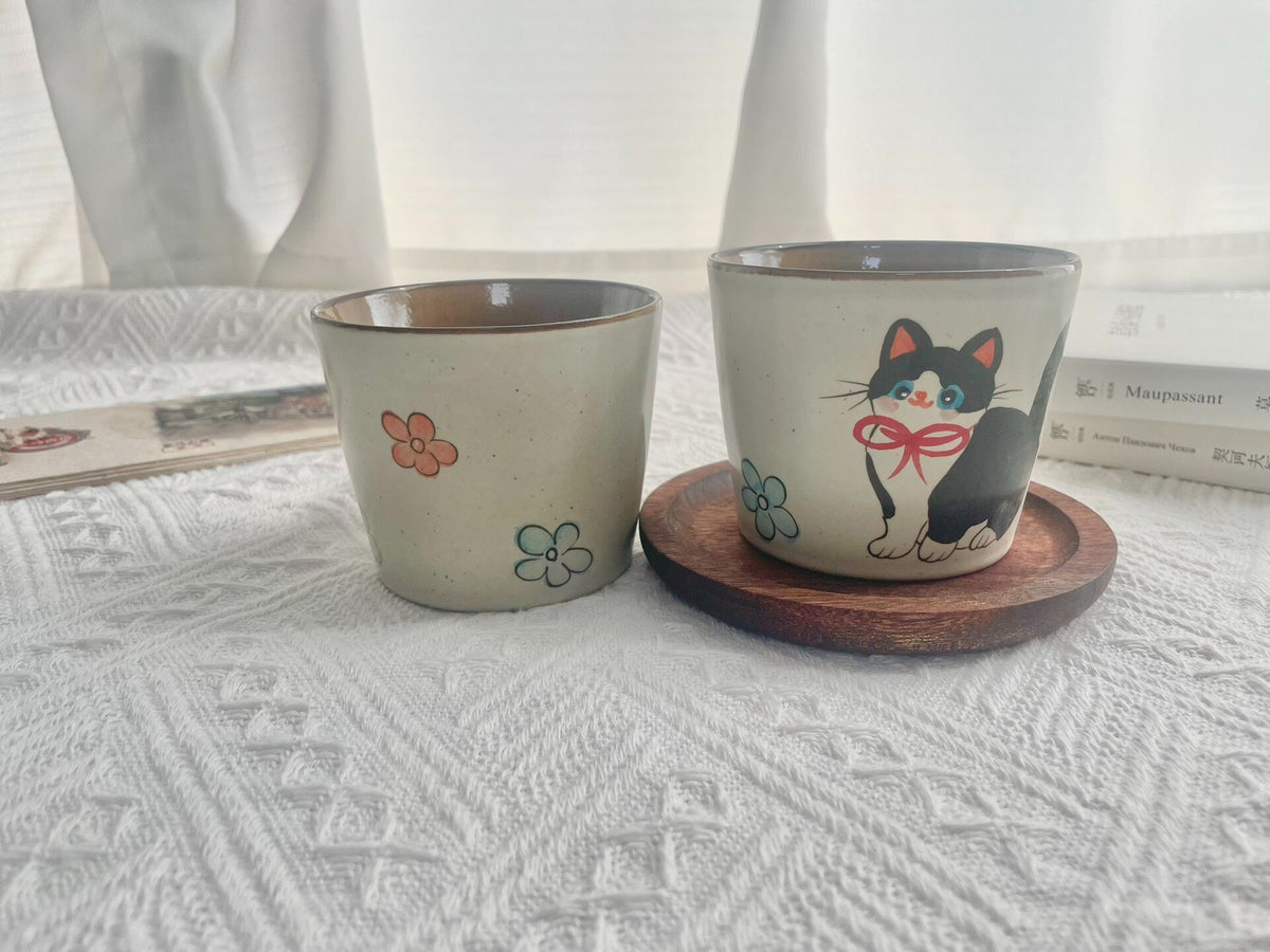 Hand Painted Black Cat Ceramic Coffee Cup 240ml