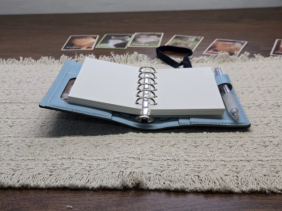 A7 Lederen Vouwklap Plannerhoes Denim Blue